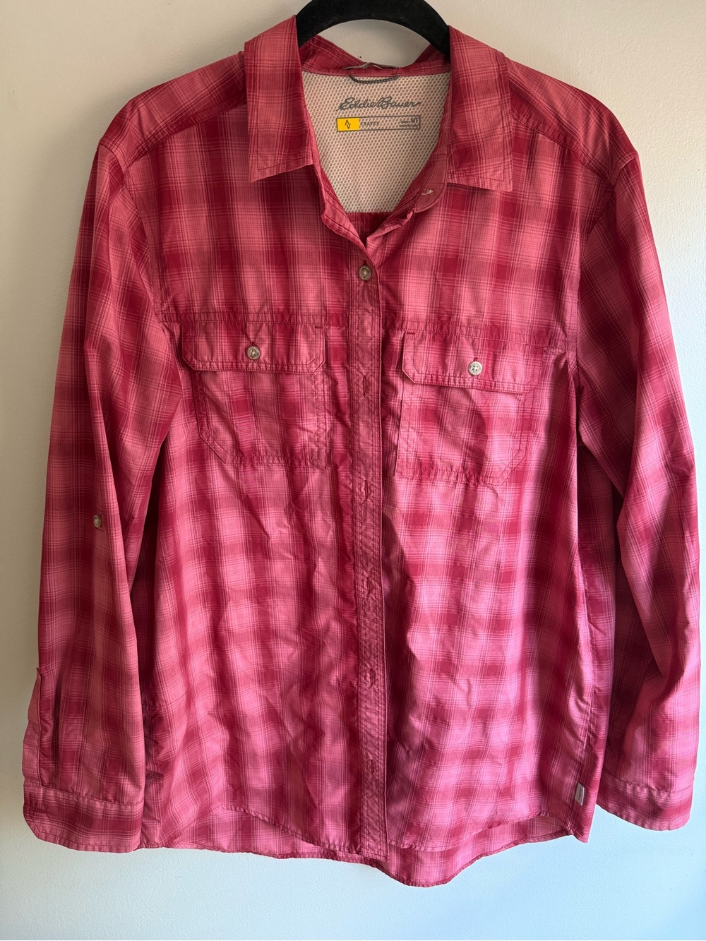 Eddie Bauer Pink/Maroon Long Sleeve Button Up Shirt